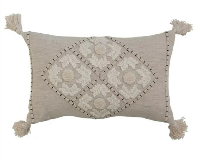 Cream Embroidered Lumbar Pillow